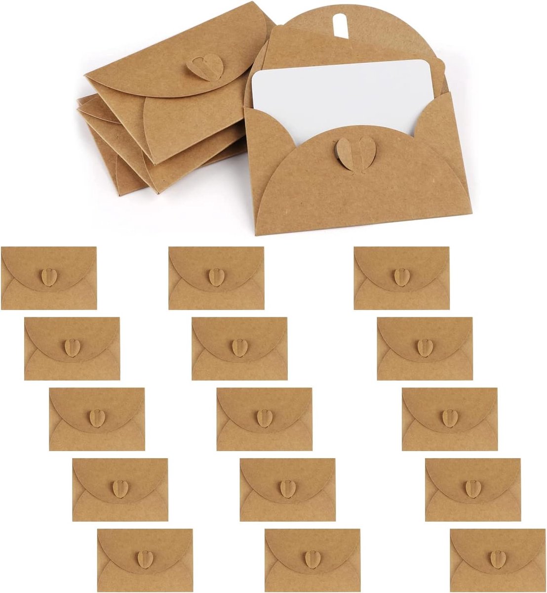 15 Kraftpapier enveloppen met 15 blanco papieren kaarten, mini enveloppen met hartsluiting voor cadeaukaarten, DIY graffiti