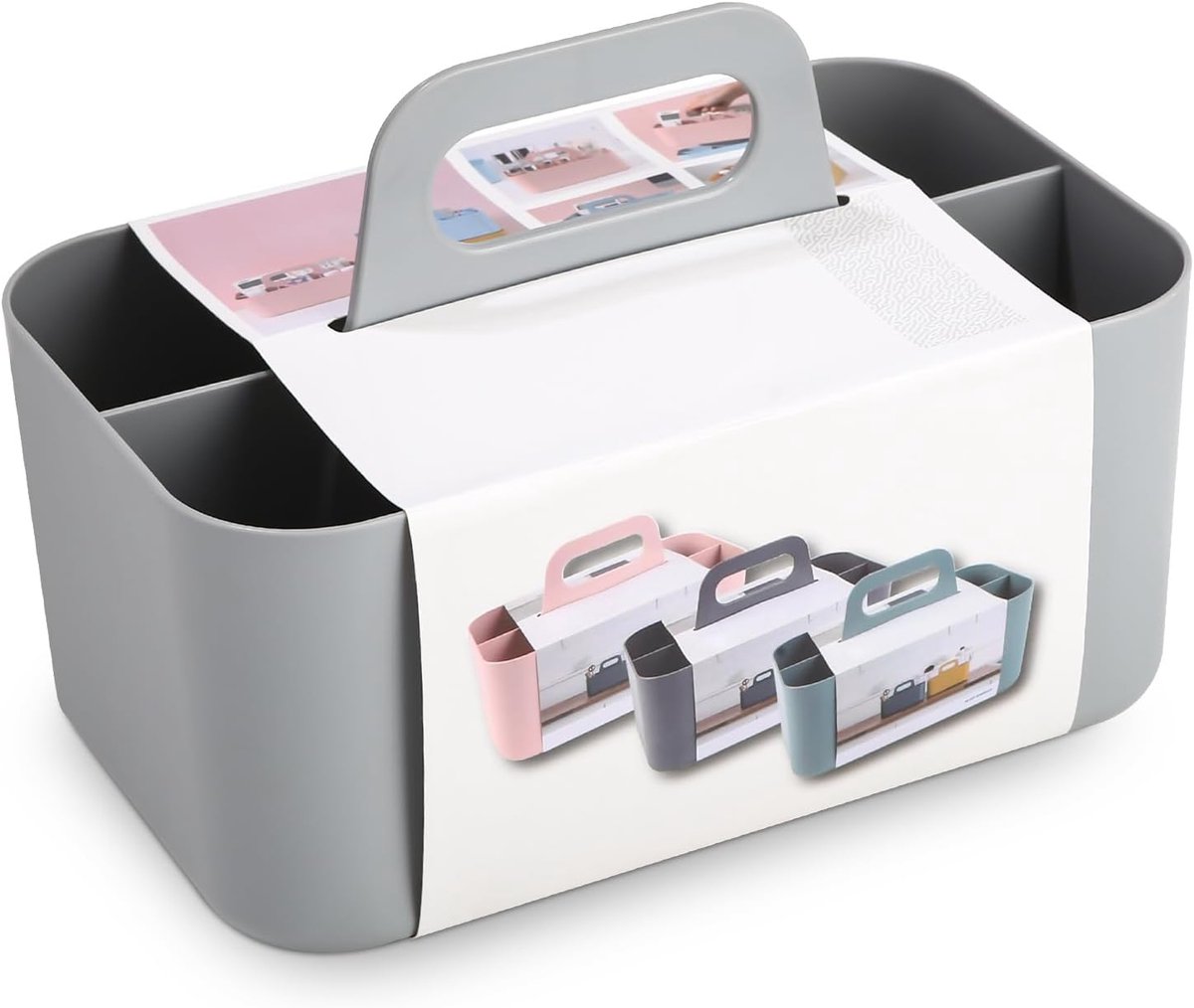 Mand organizer, Draagbare stapelbare plastic mand met handgreep, reinigingsmand, knutselmand, bureaumand, badkamer organizer, opbergoplossing voor kunst en make-up (grijs)
