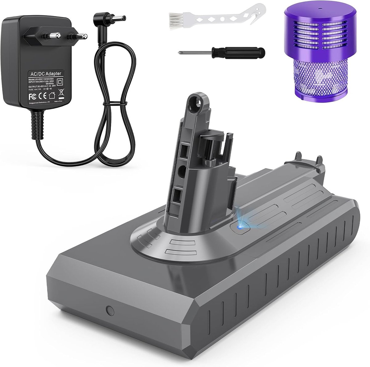 3900 mAh V11 accu voor Dyson (schroeftype), 25,2 V vervangende accu voor Dyson SV14 Absolute Complete Fluffy draadloze stofzuiger (met filter, borstel en schroeven)