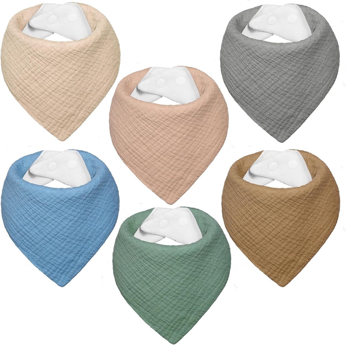Slabbetjes voor Baby, Driehoekige Babysjaal van Mousseline, Kwijlslabbetjes voor Jongens en Meisjes, Zeer Absorberend en Verstelbaar, 6 Stuks