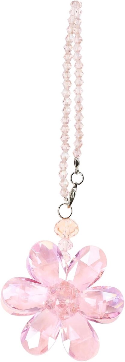 Idea Roze Bloem Zonnevanger Kristal Opknoping Ornament Auto Achteruitkijkspiegel Hanger Automotive Interieur Charm Decoratie Accessoires 15cm/5.9 Inch Lengte
