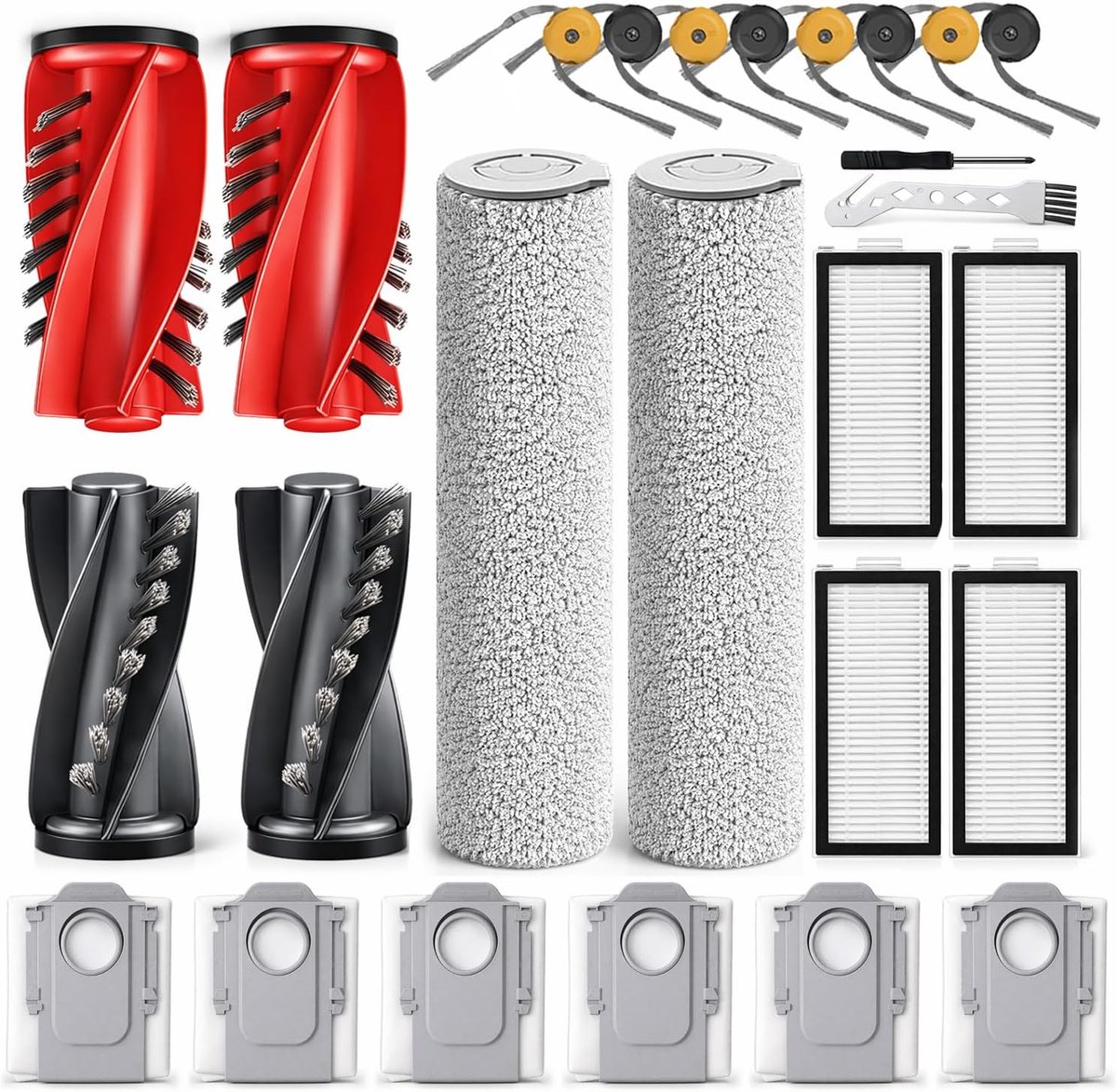 SnelShoppen - 26-delige Accessoireset voor Robotstofzuiger - 4 Hoofdborstels, 2 Veegrollers, 4 HEPA Filters, 6 Stofzakken, 8 Zijborstels, Schoonmaakbo
