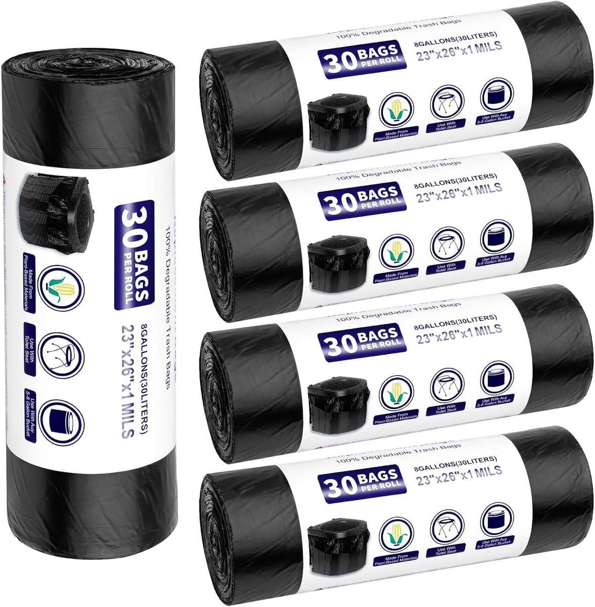SnelShoppen - Toilet Bags Black Set van 150 Stuks 30L Biologisch Afbreekbaar Camping Toilettas Waterdicht Scheidingstoilettassen voor Mobiele Toilette