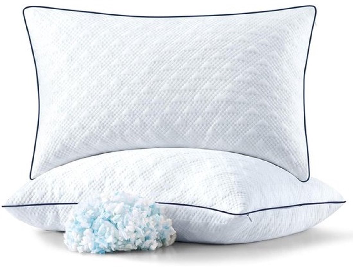 Koelkussen voor bed - Traagschuimkussen - Pijnverlichting - Verstelbare vulling - Queen - 2 stuks - Donkerblauw