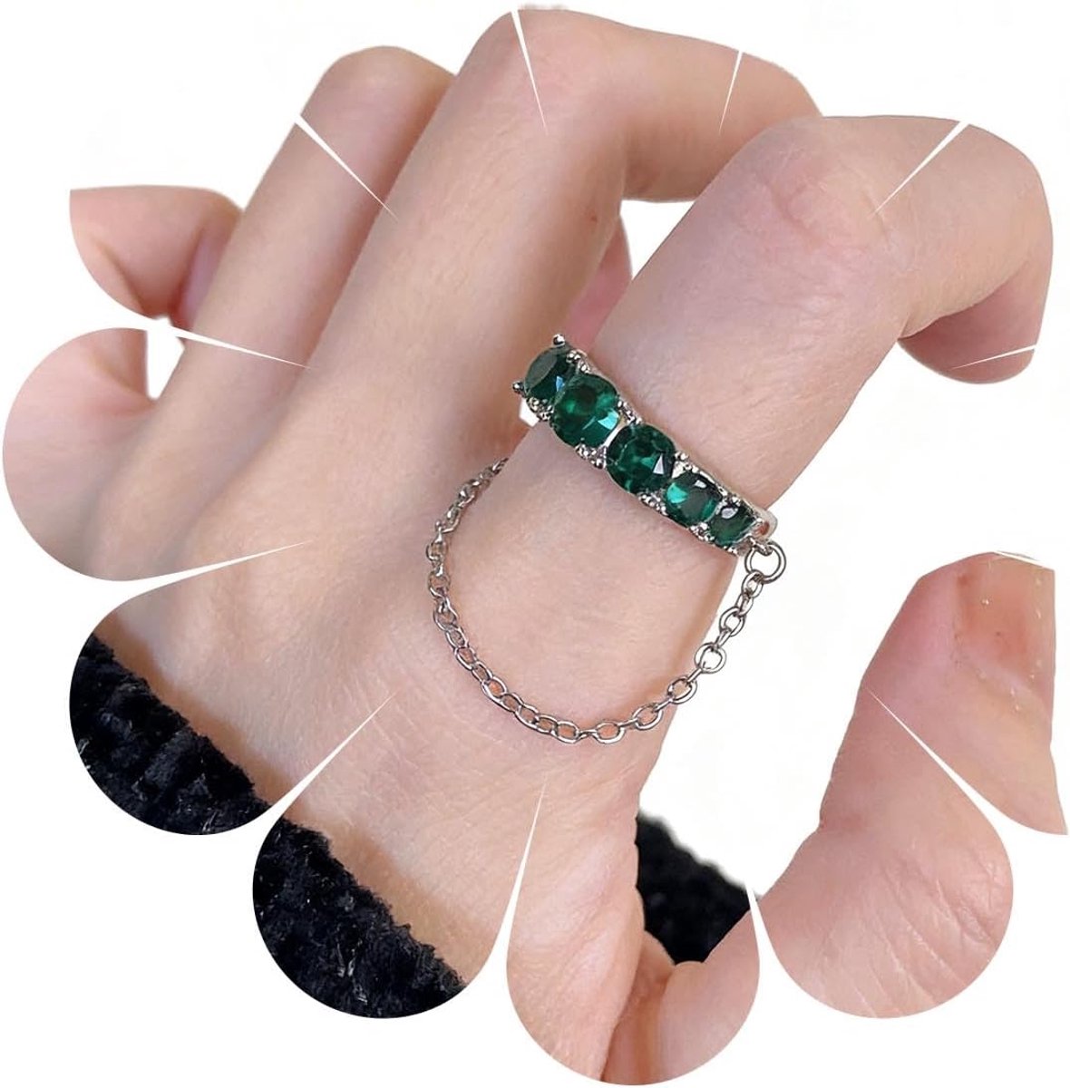Vintage Emerald Necklace Rings Green Crystal Rings Adjustable Emerald Finger Rings Adjustable Green Ankle Ring Hand - ShopVlot