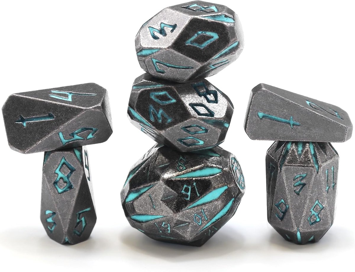 SnelShoppen - Metalen DND Dobbelstenen Set met 7 Stuks voor Dungeons en Dragons, Polyedrische Metalen Dobbelstenen in Blauw met Etui, Perfect voor Rol