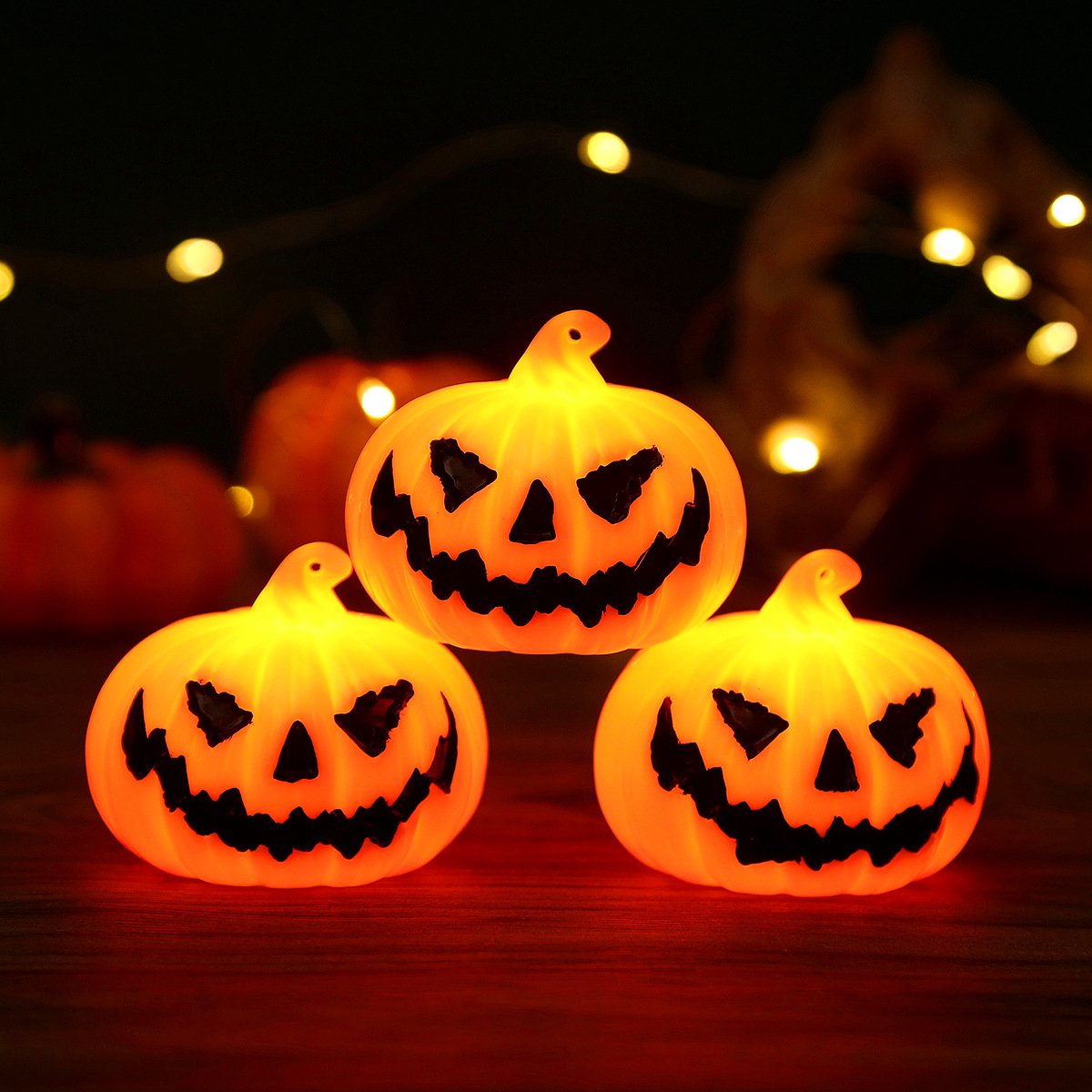 Halloween Pompoenlampen – 3-delige Set – Batterijgevoede LED Lampen – Voor Tafeldecoratie en Herfstdecoratie Binnenshuis
