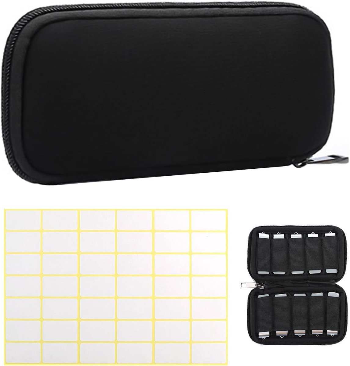 USB opslagtas 16 x 9 cm - zwart - met zelfklevend label - bescherming voor elektronische accessoires - ShopVlot