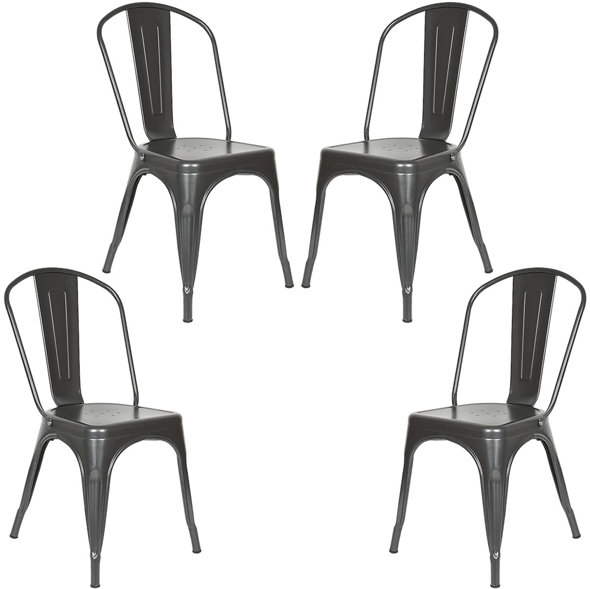 PIPIPOXER Eetkamerstoelen - Set van 4 industriële metalen eetkamerstoelen - Keukenstoel of eetkamerstoel - afneembare rugleuning - Donkergrijs