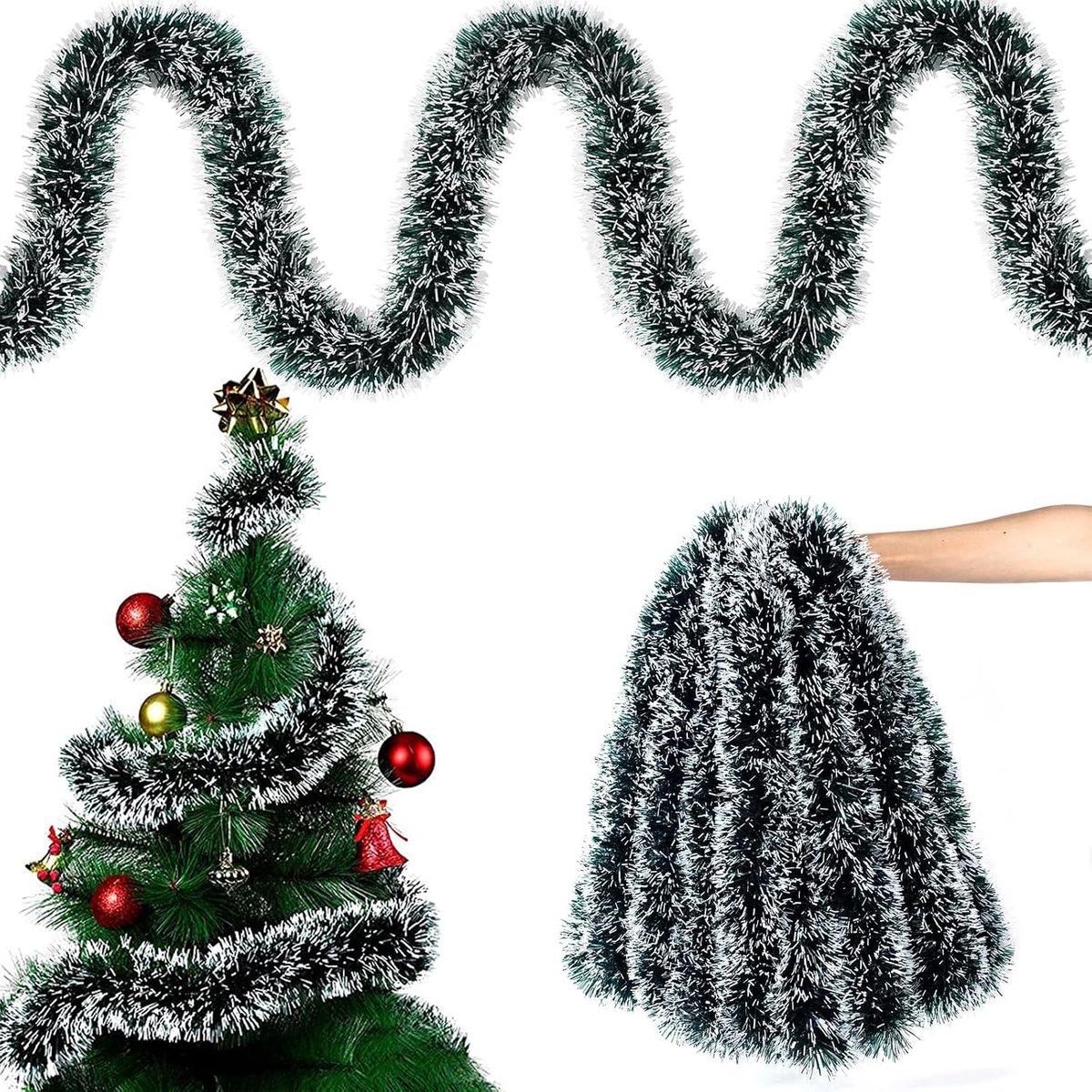 Christmas Tree Lametta Garland, 10 m Garland, Christmas Decoration, Garland, Pine Green, for Doors, Fireplaces, Stair - ShopVlot