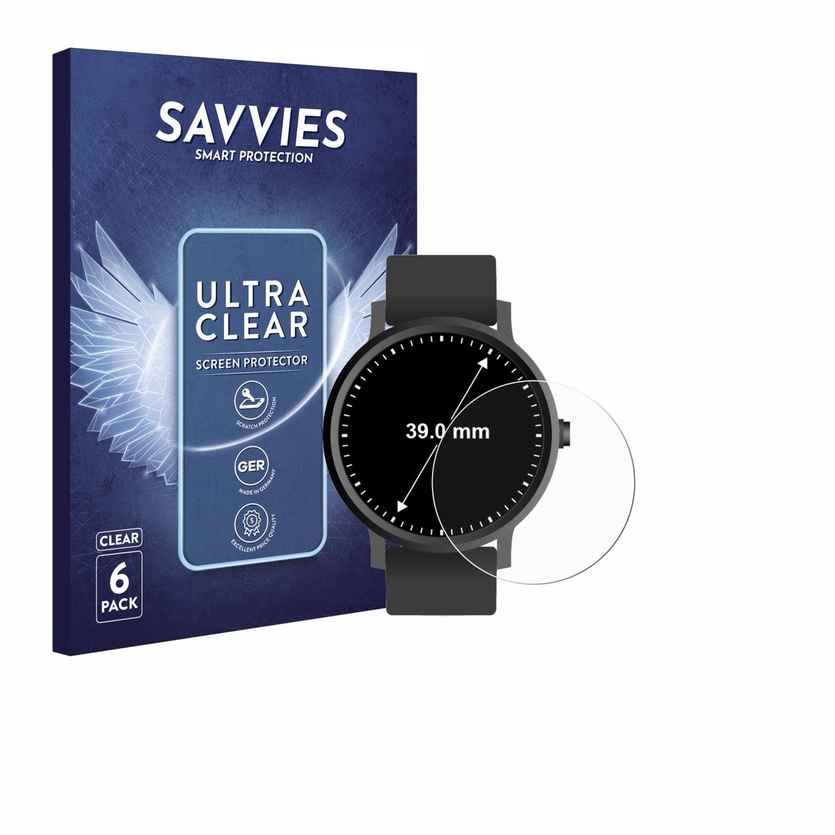 Savvies - Screenprotector voor Ronde Displays (ø: 39 mm) - Folie Beschermfolie transparant 6 Stuks
