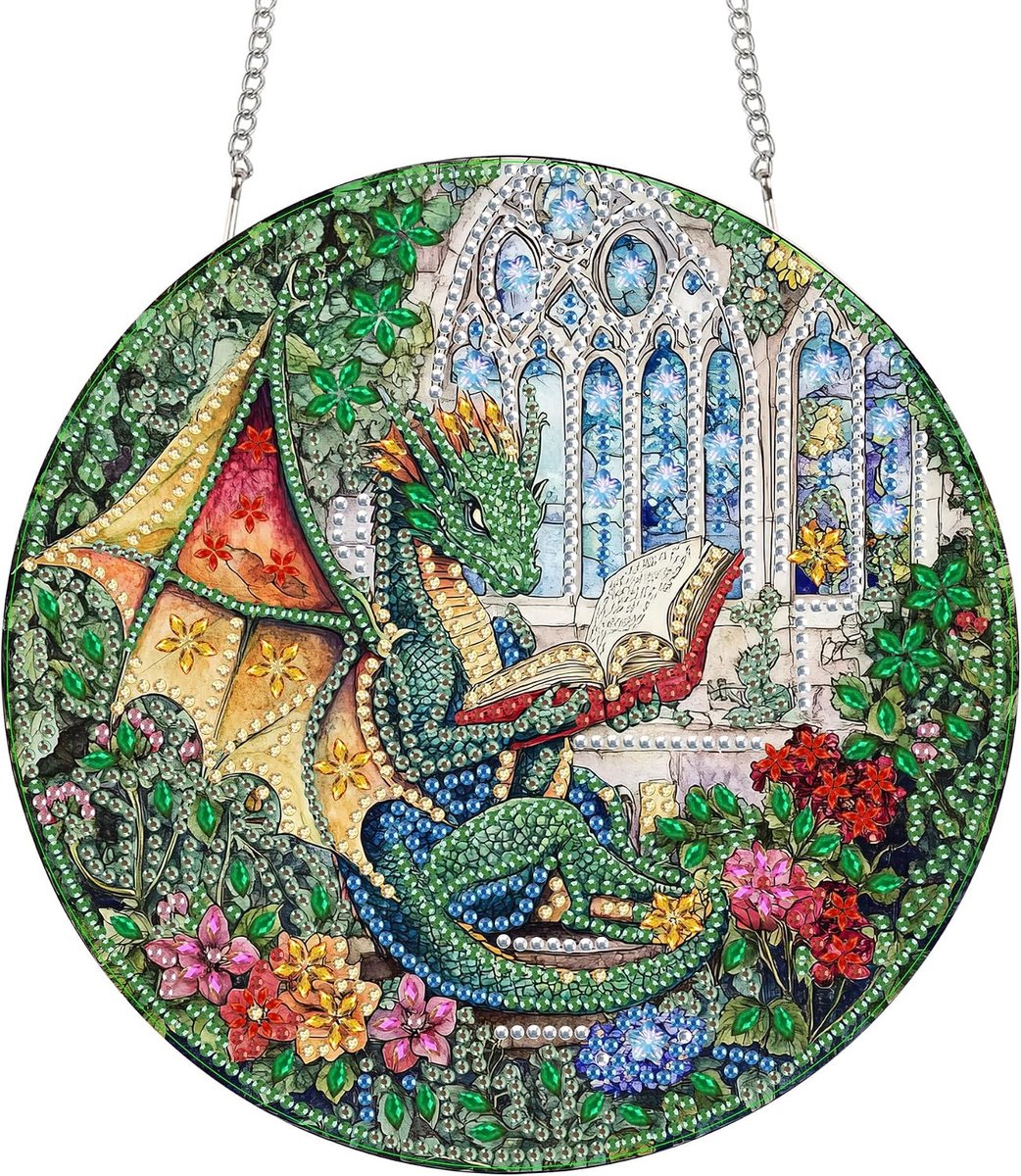 Diamond Painting Dubbelzijdige hanger, acrylbord met ketting, 20 x 20 cm, dinosaurus, diamond painting, raamafbeeldingen, decoratieset, doe-het-zelf, kristallen schilderij, hanger voor muur