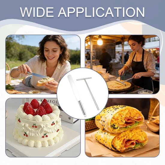 2 stuks pannenkoekenverdeler, pannenkoekenmaker, accessoires, spatel, roestvrij staal, T-vorm, deegverdeler en spatel, spatel, deegverdeler, koken, bakgereedschap, spreider, keukenhulp voor thuis — afbeelding 4