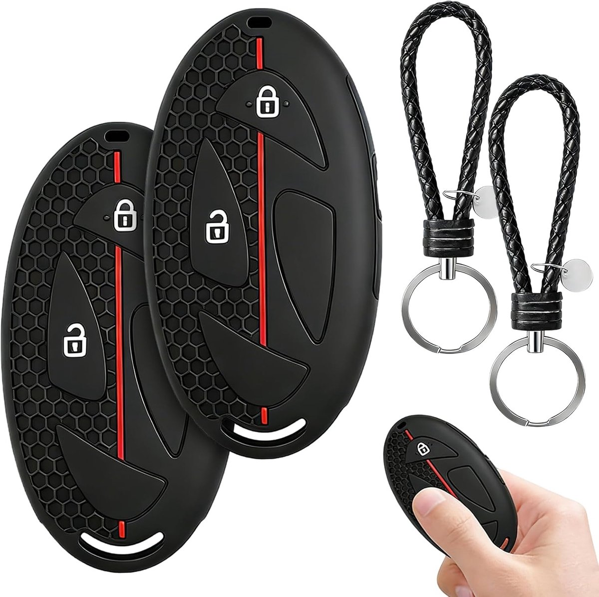 Sleutelhoes compatibel met Hyundai Tucson accessoires 2025 2023 2024, 2 sleutelhoes en 2 sleutelhoezen van siliconen, 3 toetsen, accessoire compatibel met Sonata compatibel met Ioniq6