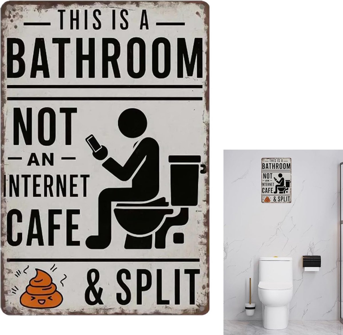 Badkamerborden, humoristische badkamer wandbord van metaal - Dit is een badkamer, geen internetcafé