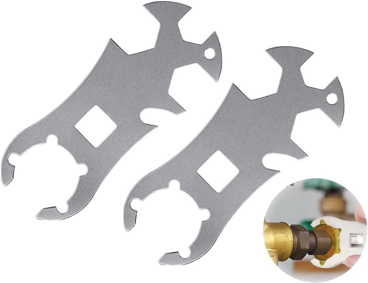 2 stuks gasflessleutel roestvrij staal, multifunctionele gasflesopener, met geïntegreerde flesopener voor een breed scala aan gasflessen, drukregelaar, voor buiten