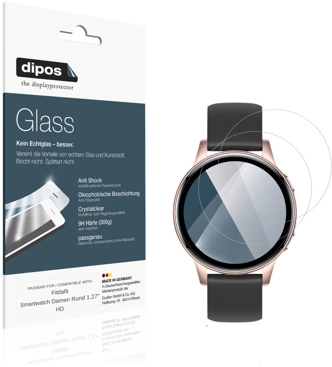 dipos – 2x Pantserfolie geschikt voor Fitdafit Smartwatch Damen Rund 1.27" HD | 9H Screenprotector