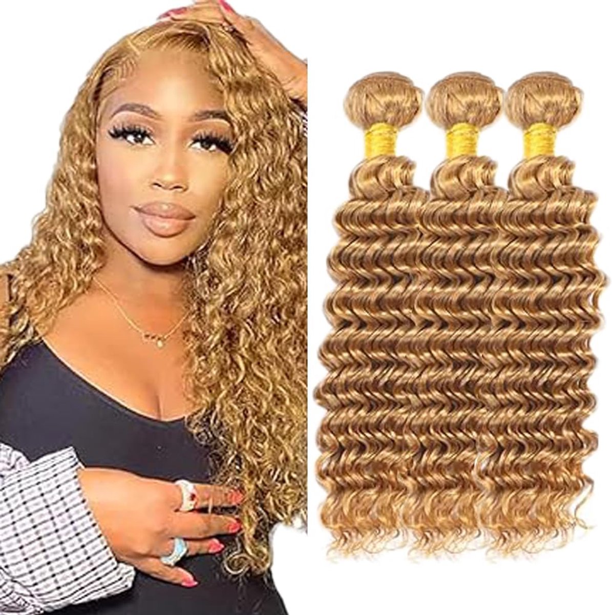 26 28 30 Inch Deep Wave Bundles Human Hair ExtensionsUitbreiding Cheveux Naturel Perruque Vrouw Unprocessed Brazilian Virgin Hair Weave #27 Honey Blonde 3 Bundles Total 300g