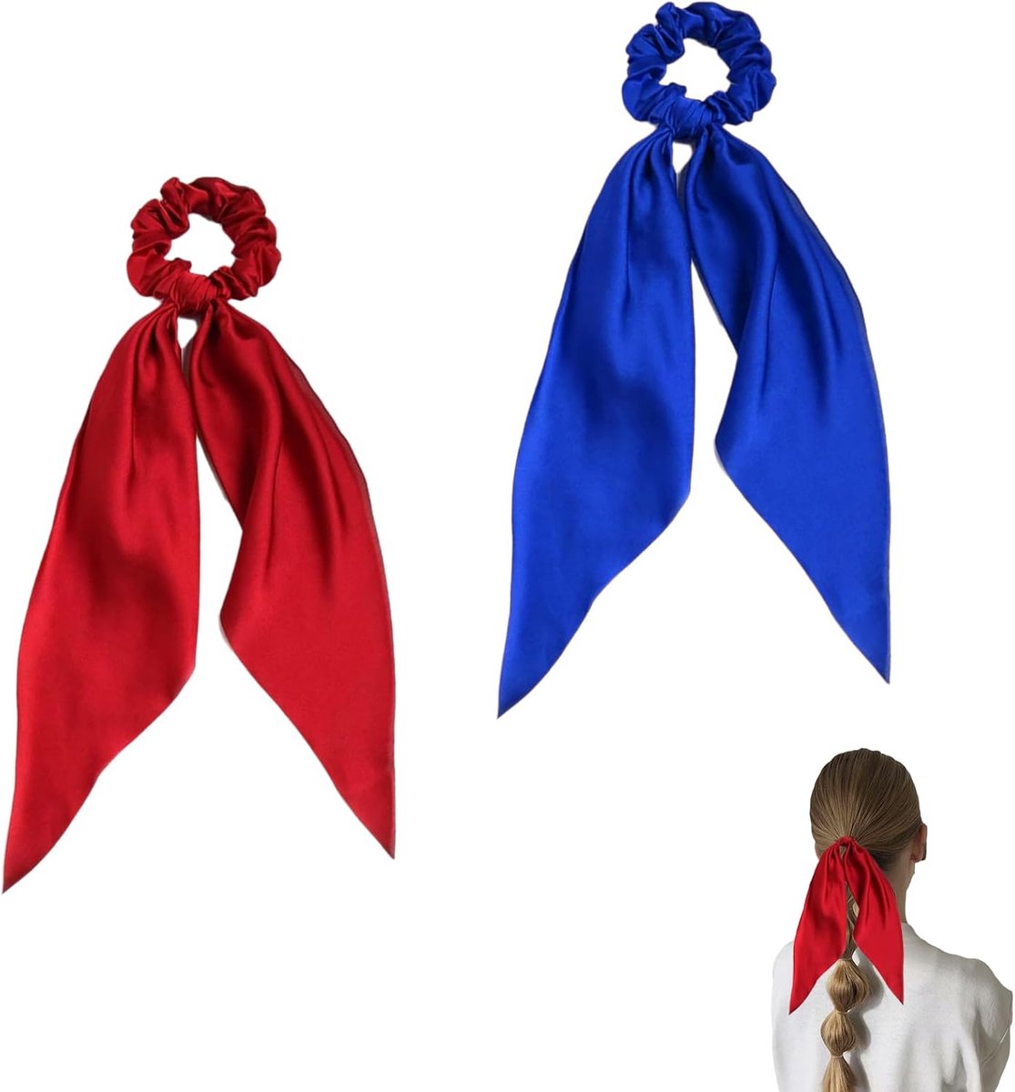 Quinn geïnspireerd kostuum haaraccessoires haarbanden - 2-delige set in rood en blauw, zacht satijnen materiaal, comfortabel en elastisch, perfect voor Halloween en cosplay evenementen