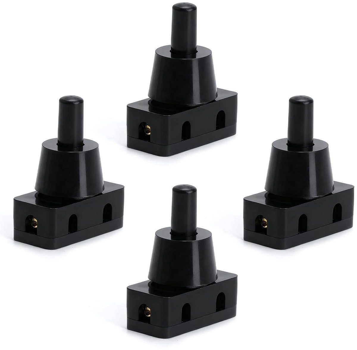 Set van 4 Flush-Mounted Drukschakelaars, Lampenschakelaars met Schroefdop, Mini Drukschakelaars voor Verlichting en Apparaten, 250 V, 10 A, IP20, Geschikt voor Diverse Toepassingen
