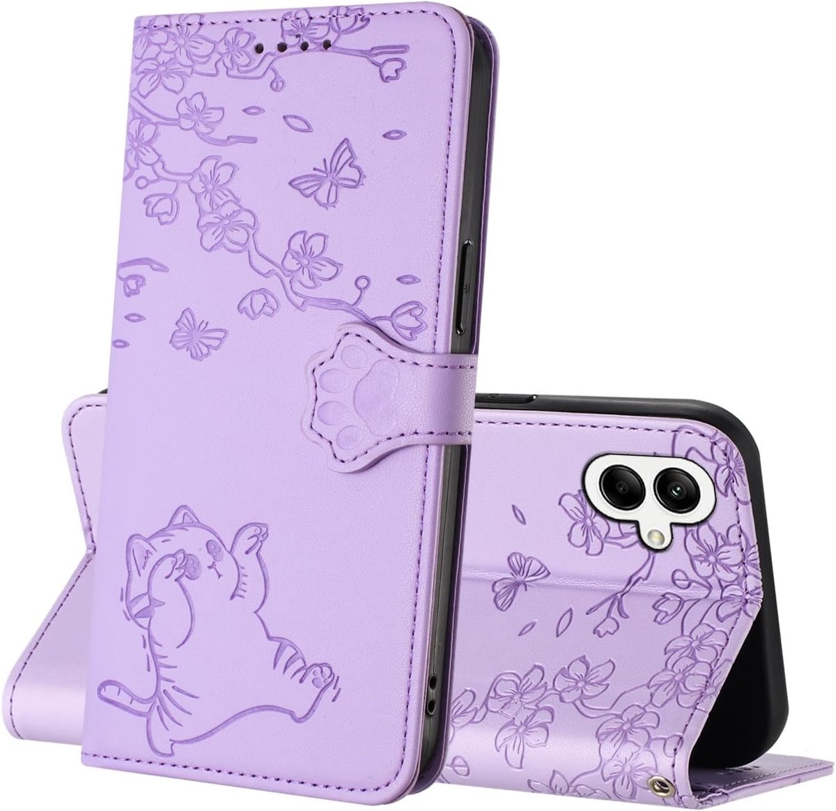 Telefoonhoes voor Samsung Galaxy A04E / F04, Lederen Flip Phone Cover Case met Kaarthouder, TPU-beschermhoes, Magnetische Sluiting Standfunctie Portemonnee Hoes voor Samsung A04E / F04 (Paars)