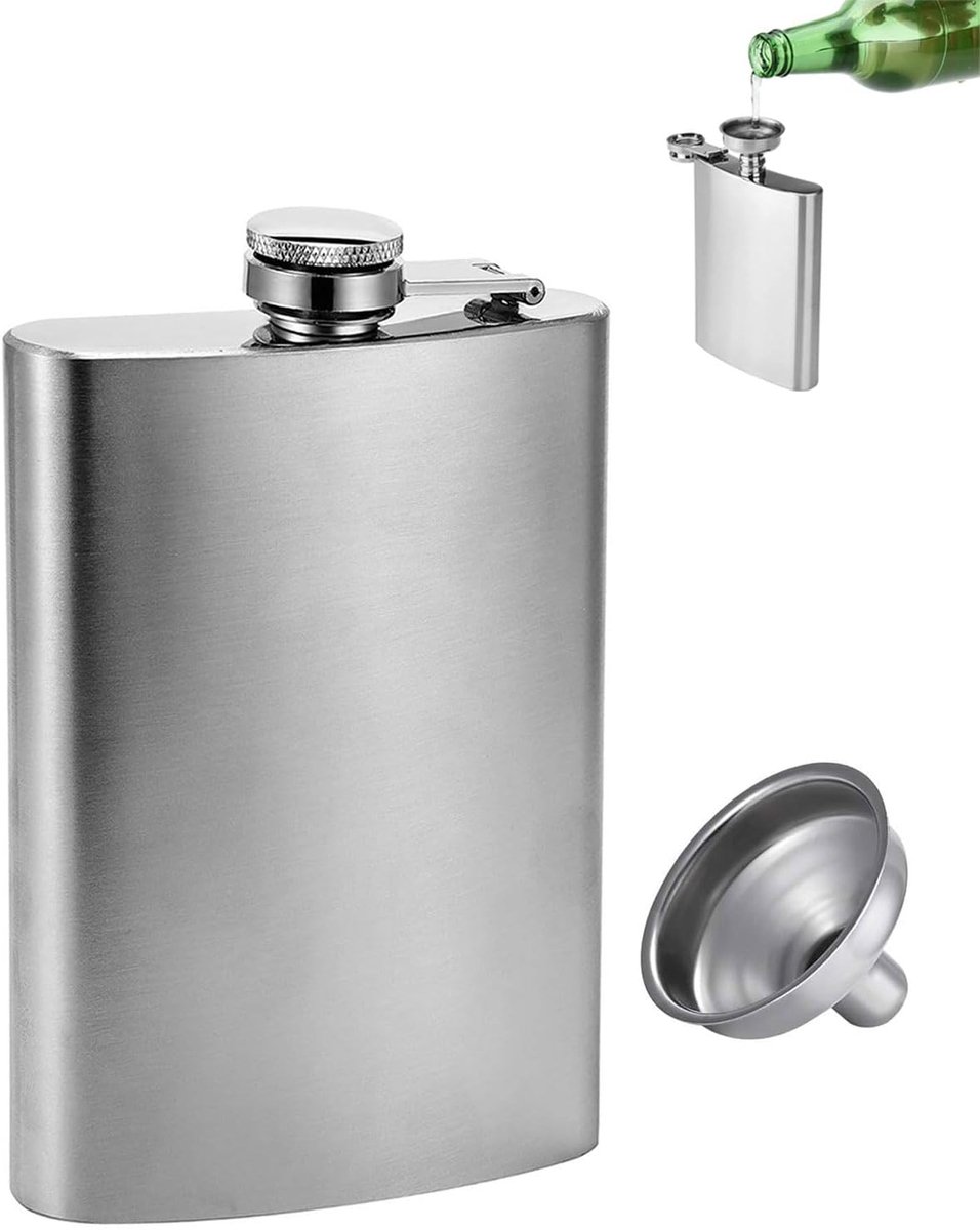 1 x heupkolf, 35 ml roestvrij stalen heupfles en trechterset, heupfles voor alcohol, mannen en vrouwen, voor whisky, rum, wodka