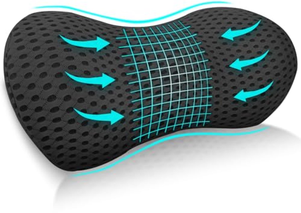 Lendensteunkussen – Memory Foam Rugsteun voor Auto, Kantoor en Bed – Zwart