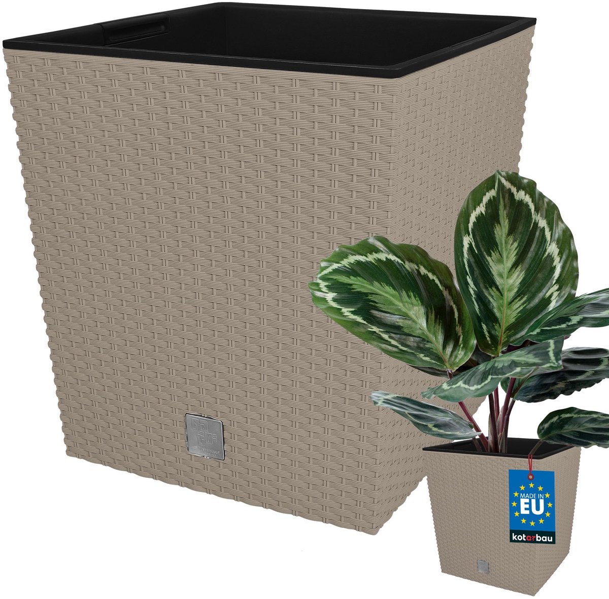 KOTARBAU® Vierkante Bloempot met Inzetpot - Vierkante Plantenbak 26x26 cm Plantenpot 15,8 L - Plantenbak - Kunststof - Rotanlook - Mokka