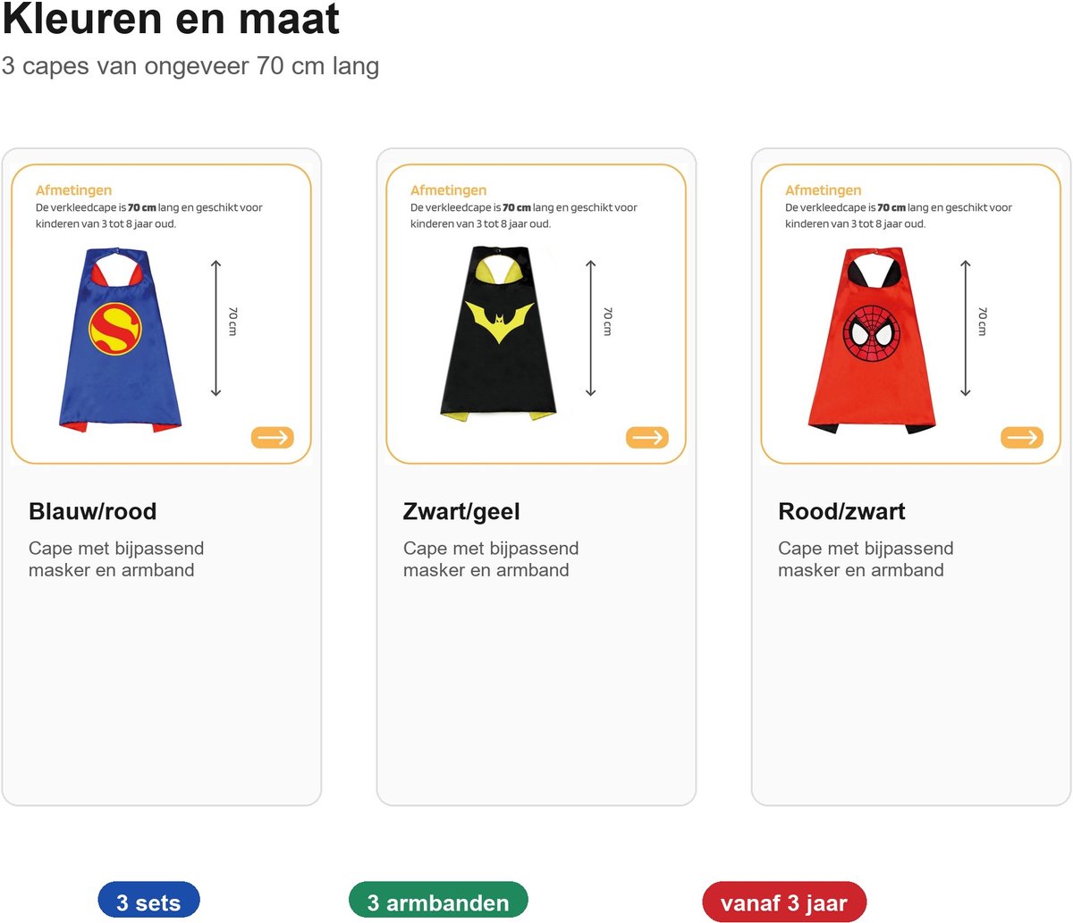 Jobber Toys Superhelden Verkleedset - 3 Capes Maskers Armbanden — afbeelding 3