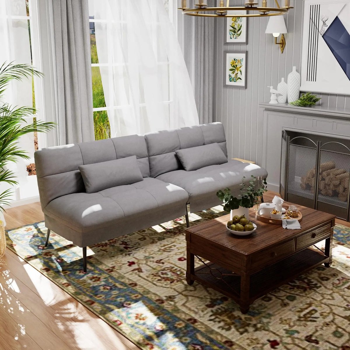 Prime Home Slaapbank - Slaapbank 2 persoons - Hoekbank - Omvormbare Hoekbank - Slaapfunctie - 3-zitsbank - Verstelbare rugleuning - Futonhoes - 174 x 51 x 72cm - Grijs