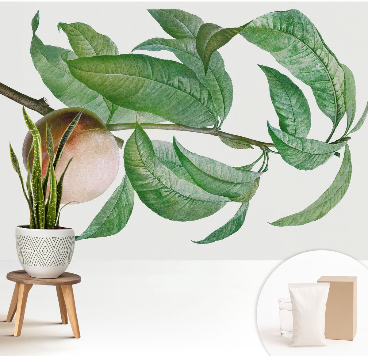 Wallfluent Fotobehang - Groente Vliesbehang - 208x146 cm - Rijpe Perzik Muurschildering - Slaapkamer behang Bloemen En Planten - Fotobehang Vlies - Slaapkamer behang