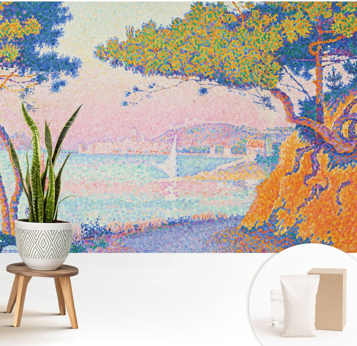 Wallfluent Fotobehang - Blauw Vliesbehang - 208x146 cm - Kleurrijk Landschap Fotobehang Vlies - Hal behang Landschappen - Muurschildering - Woonkamer behang