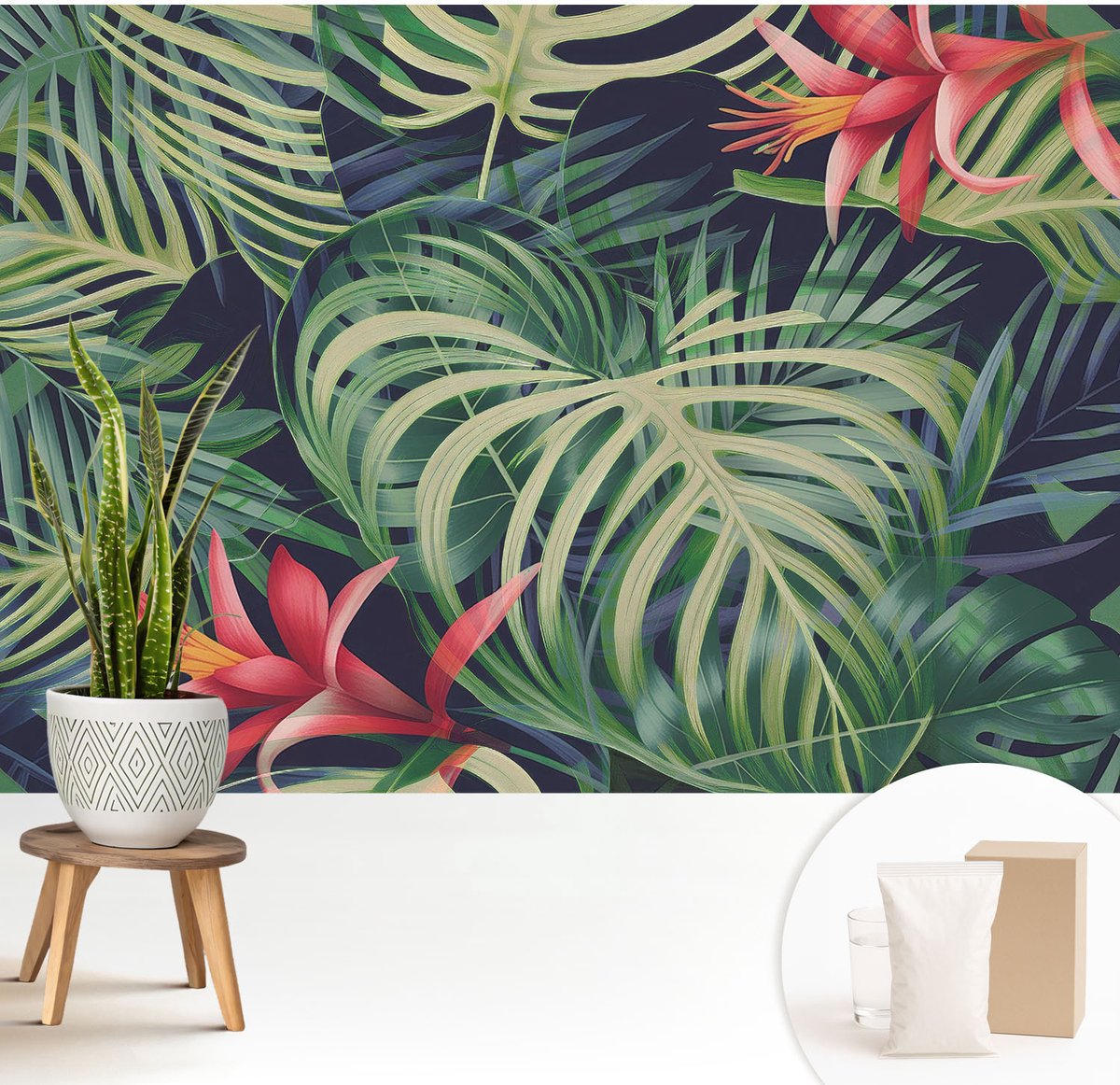 Wallfluent Fotobehang - Groente Vliesbehang - 208x146 cm - Exotische Planten Fotobehang Vlies - Hal behang Bloemen En Planten - Muurschildering - Woonkamer behang