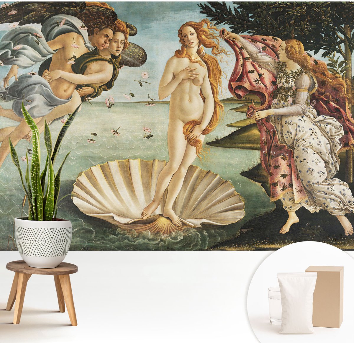 Wallfluent Fotobehang - Zwart Vliesbehang - 208x146 cm - De Geboorte Van Venus Fotobehang Vlies - Woonkamer behang Deel - Muurschildering - Woonkamer behang
