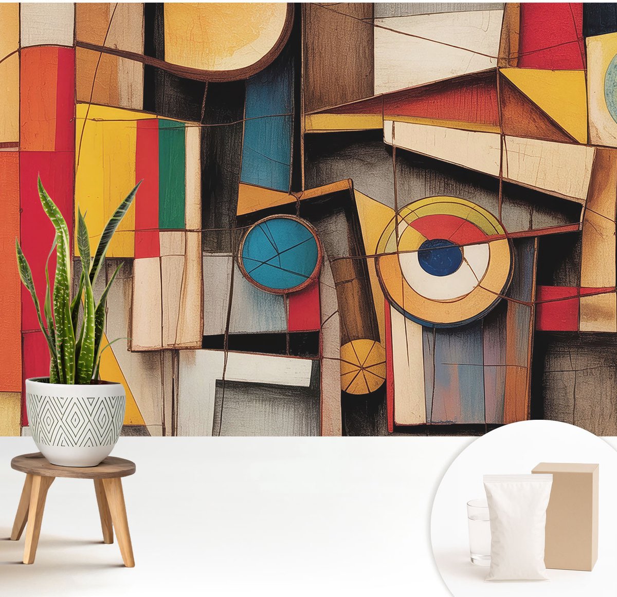 Wallfluent Fotobehang - Wit Vliesbehang - 208x146 cm - Geometrische Patronen Muurschildering - Slaapkamer behang Abstractie - Fotobehang Vlies - Slaapkamer behang