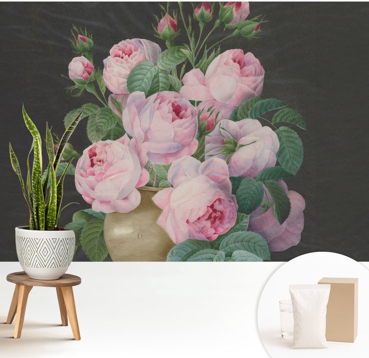Wallfluent Fotobehang - Zwart-Wit Vliesbehang - 208x146 cm - Bloemige Elegantie Fotobehang Vlies - Hal behang Bloemen En Planten - Muurschildering - Woonkamer behang