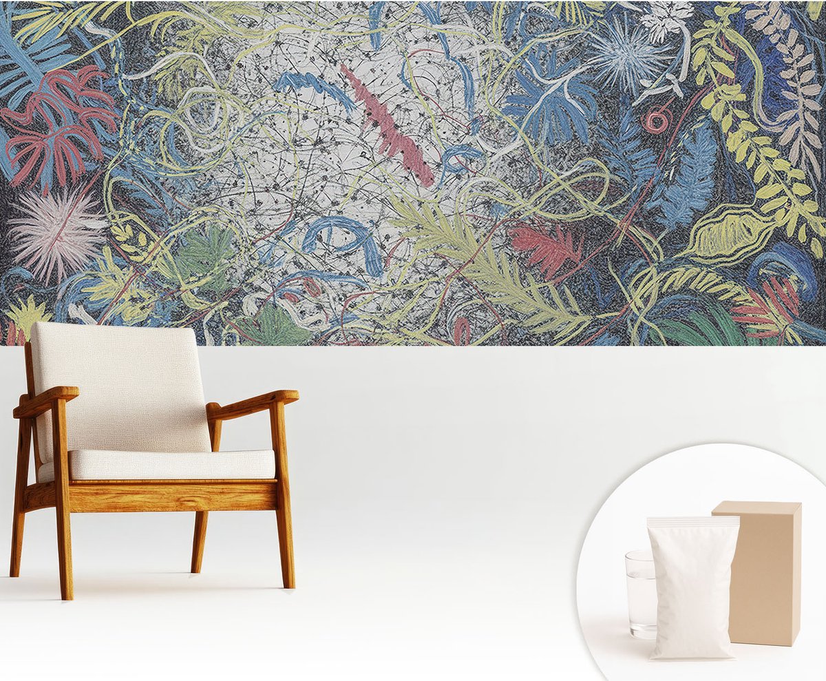 Wallfluent Fotobehang - Blauw Vliesbehang - 250x104 cm - Plantenwervels Muurschildering - Slaapkamer behang Abstractie - Fotobehang Vlies - Gang behang