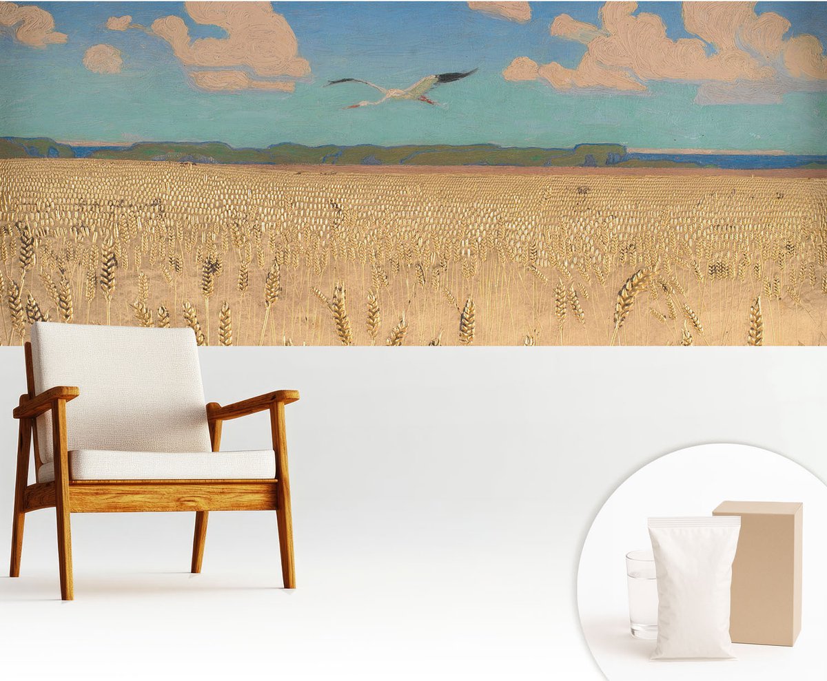 Wallfluent Fotobehang - Wit Vliesbehang - 250x104 cm - Tarweveld Fotobehang Vlies - Woonkamer behang Landschappen - Muurschildering - Woonkamer behang