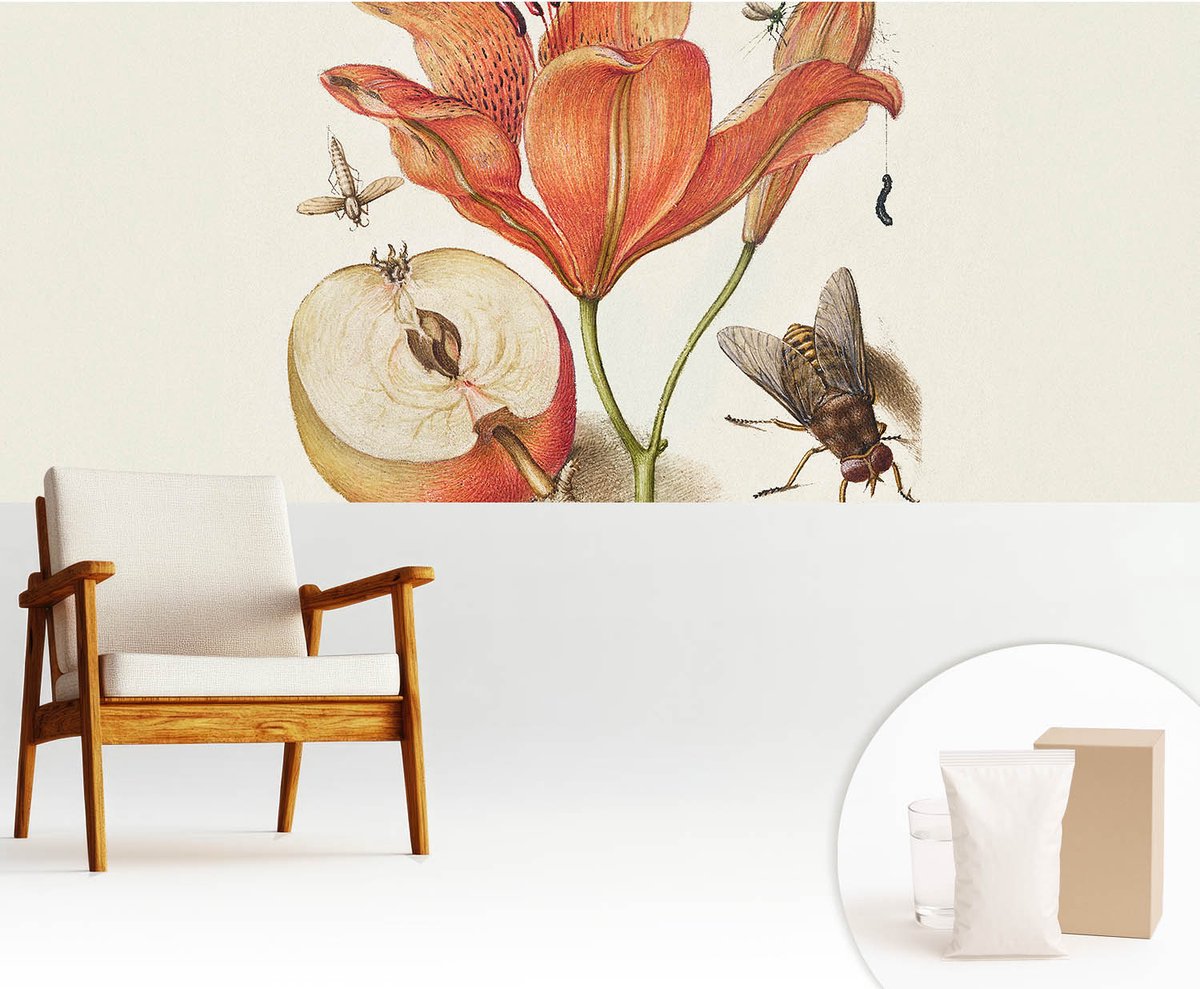 Wallfluent Fotobehang - Romig Vliesbehang - 250x104 cm - Botanische Illustratie Fotobehang Vlies - Hal behang Bloemen En Planten - Muurschildering - Hal behang