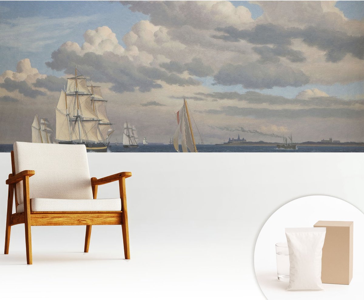 Wallfluent Fotobehang - Grijs Vliesbehang - 250x104 cm - Zeeavontuur Fotobehang Vlies - Woonkamer behang Landschappen - Muurschildering - Hal behang