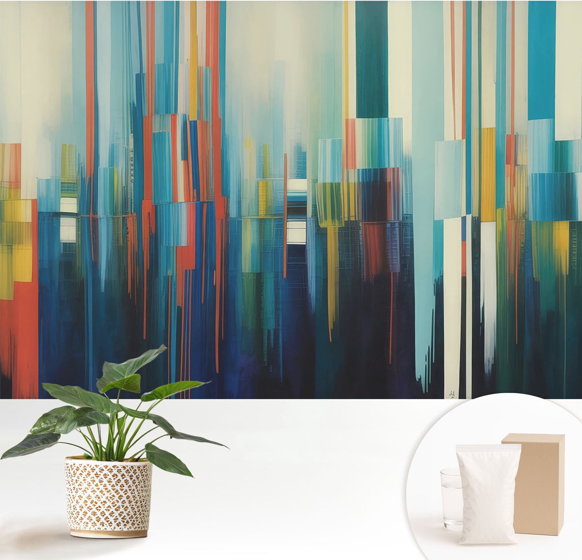 Wallfluent Fotobehang - Blauw Vliesbehang - 152x104 cm - Abstracte Strepen Fotobehang Vlies - Woonkamer behang Abstractie - Muurschildering - Woonkamer behang