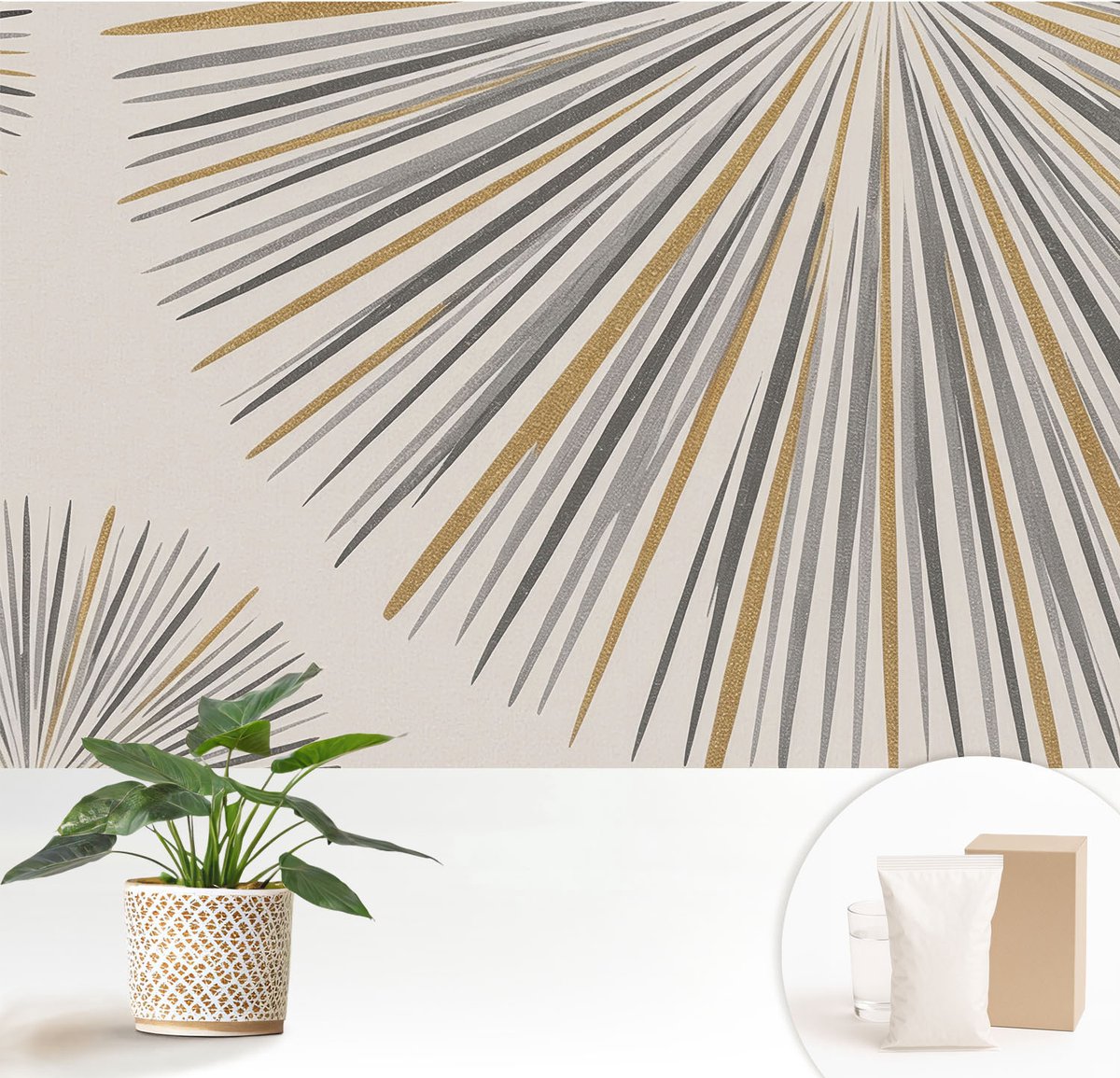 Wallfluent Fotobehang - Wit Vliesbehang - 152x104 cm - Geometrische Waaiers Fotobehang Vlies - Hal behang Achtergronden En Patronen - Muurschildering - Woonkamer behang