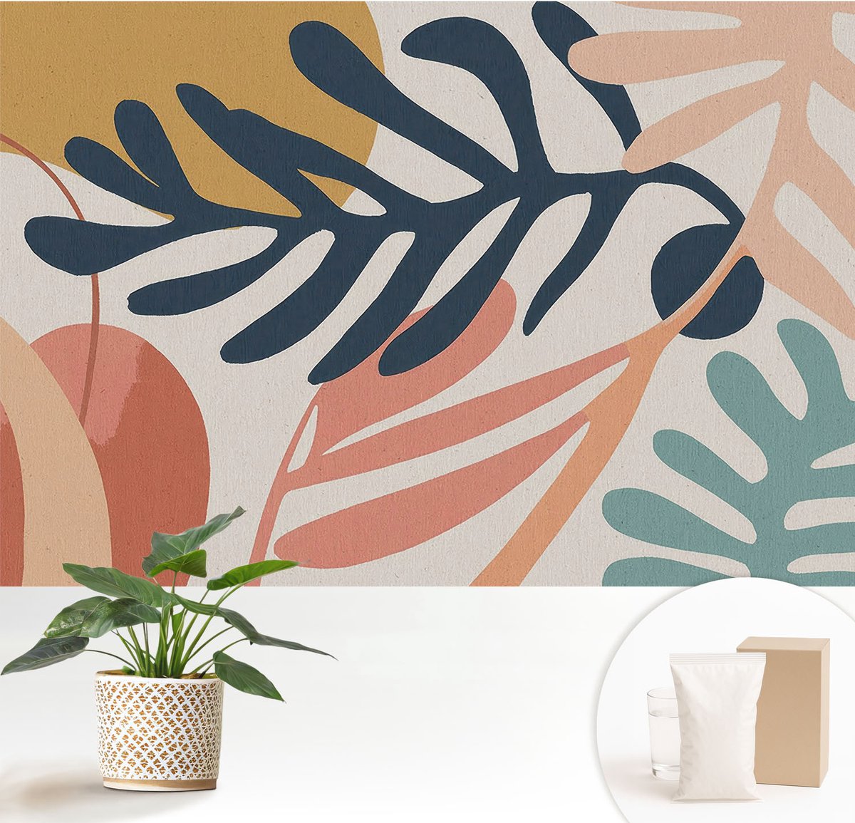 Wallfluent Fotobehang - Marine Vliesbehang - 152x104 cm - Bladpatronen Fotobehang Vlies - Woonkamer behang Deel - Muurschildering - Woonkamer behang