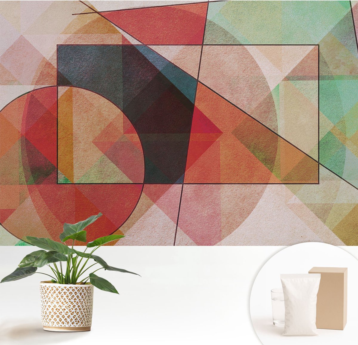 Wallfluent Fotobehang - Rood Vliesbehang - 152x104 cm - Geometrische Abstractie Muurschildering - Slaapkamer behang Abstractie - Fotobehang Vlies - Slaapkamer behang