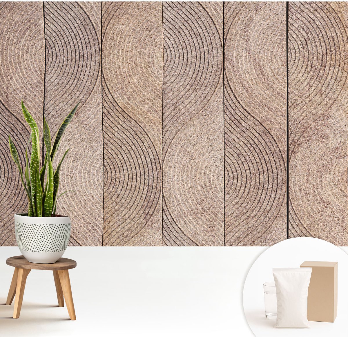 Wallfluent Fotobehang - Bruin Vliesbehang - 208x146 cm - Golven Van Hout Muurschildering - Slaapkamer behang Texturen - Fotobehang Vlies - Slaapkamer behang