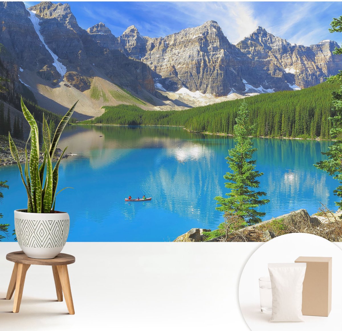 Wallfluent Fotobehang - Blauw Vliesbehang - 208x146 cm - Bergmeer Muurschildering - Slaapkamer behang Landschappen - Fotobehang Vlies - Slaapkamer behang