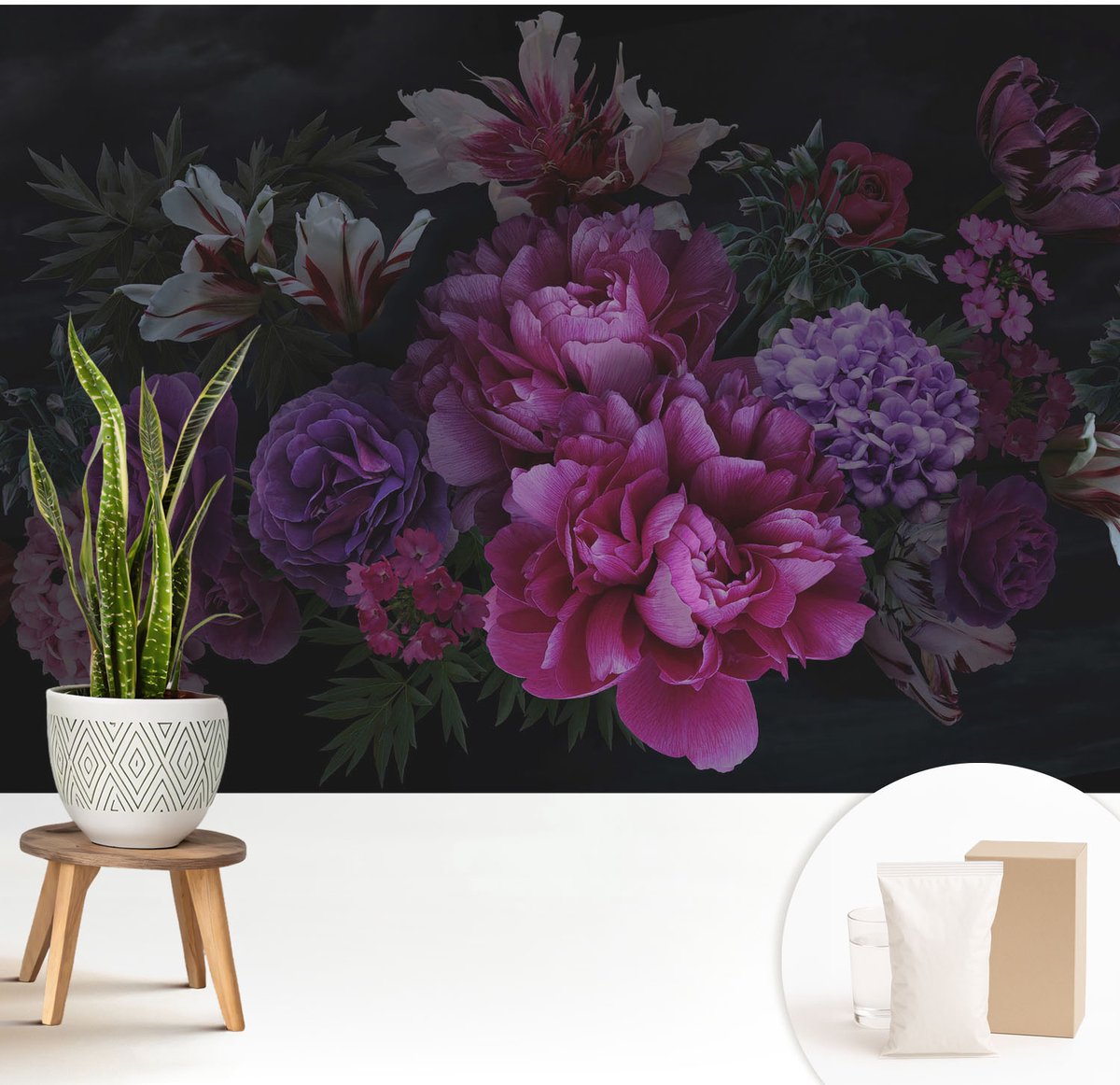 Wallfluent Fotobehang - Roze Vliesbehang - 208x146 cm - Bloemige Elegantie Fotobehang Vlies - Hal behang Bloemen En Planten - Muurschildering - Hal behang