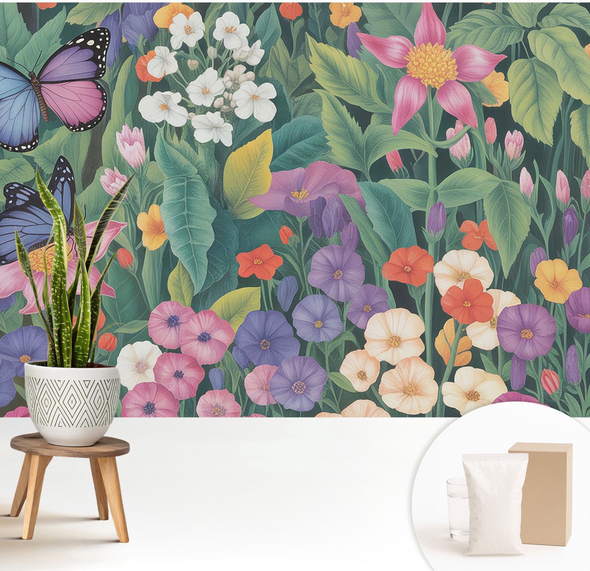 Wallfluent Fotobehang - Groente Vliesbehang - 208x146 cm - Bloemenexplosie Muurschildering - Slaapkamer behang Bloemen En Planten - Fotobehang Vlies - Slaapkamer behang