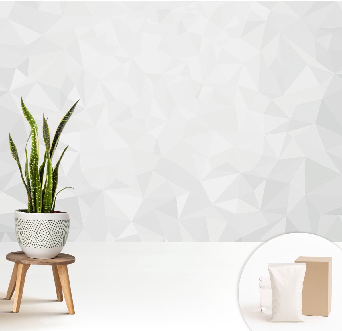 Wallfluent Fotobehang - Wit Vliesbehang - 208x146 cm - Abstract Patroon Fotobehang Vlies - Hal behang Geometrie - Muurschildering - Woonkamer behang