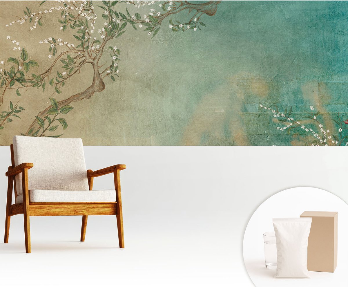 Wallfluent Fotobehang - Beige Vliesbehang - 250x104 cm - Bloemenharmonie Muurschildering - Slaapkamer behang Bloemen En Planten - Fotobehang Vlies - Slaapkamer behang